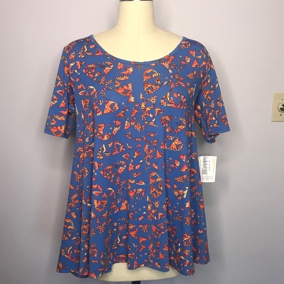 NWT LuLaRoe Fractured Floral and Blue Perfect T- Medium - Picture 1 of 7